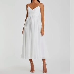 Mac Duggal White Faux Wrap Sleeveless Flowy Midi Dress XS